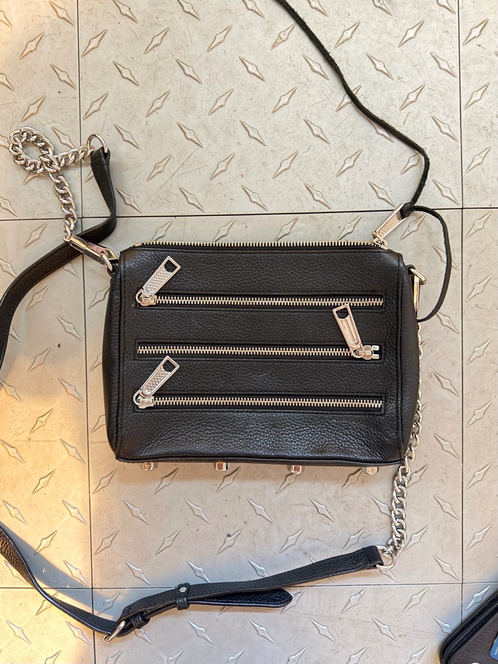 Rebecca Minkoff 5 Zip Black Leather Crossbody Bag